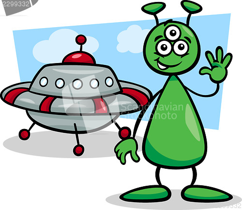 Image of alien with ufo cartoon illustration