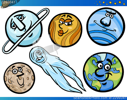 Image of Planets and Orbs Cartoon Characters Set