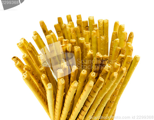 Image of salty sticks snap beer food closeup isolated white 