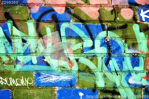 Image of paint brick wall notes marks vandalism background 