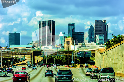 Image of atlanta city skyline and highway traffic