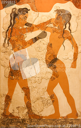 Image of Fresco of boxing boys in Greece