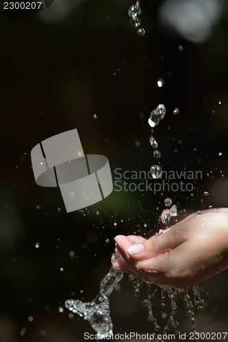 Image of water stream on woman hand