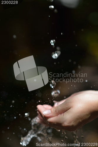 Image of water stream on woman hand