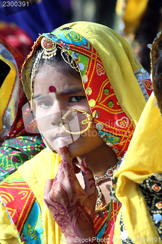 Image of Portrait of Indian girl Pushkar camel fair