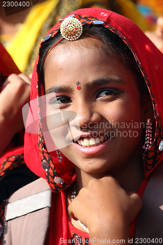 Image of Portrait of Indian girl Pushkar camel fair