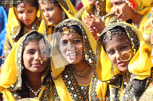 Image of Group of Indian girls in colorful ethnic attire