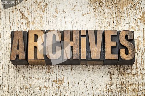 Image of archives word in wood type