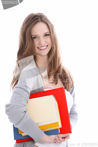 Image of Smiling beautiful young student with books
