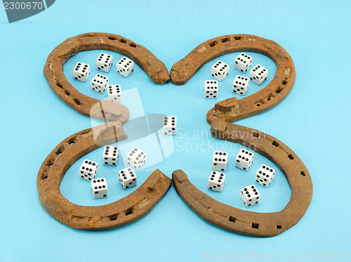 Image of clover retro horse shoes gamble dice six blue 