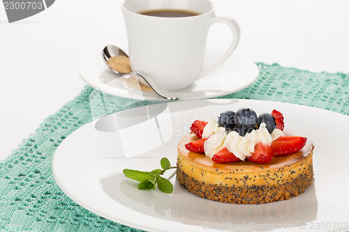 Image of Cheesecake and cup of tea