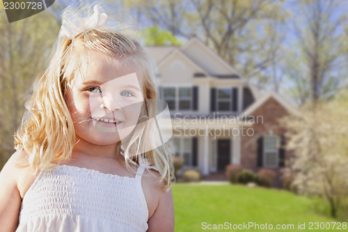 Image of Cute Smiling Girl Playing in Front Yard