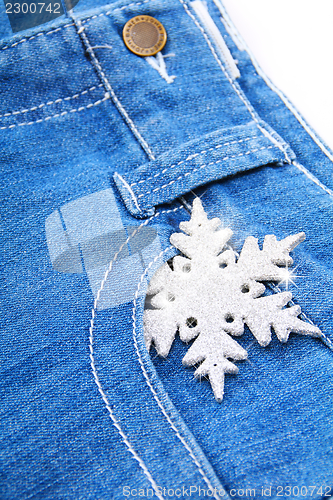 Image of Snowflake in a pocket of blue jeans.