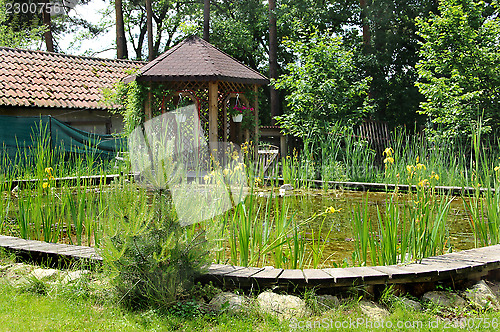 Image of House garden with small pond