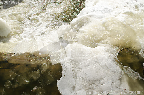 Image of river water cascade fall down splash bubble ice 