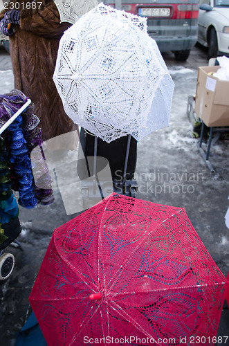 Image of crochet tatting handmade umbrella sell market fair 