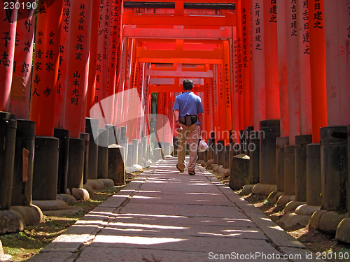 Image of Tourist in Kyoto-Inari gates tunnel