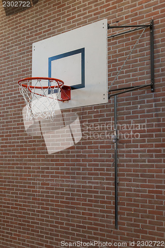 Image of Basketball hoop on an oldbrick wall