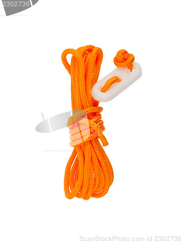 Image of Orange rope used for bracing a tent