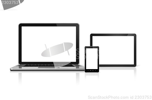 Image of Laptop, mobile phone and digital tablet pc