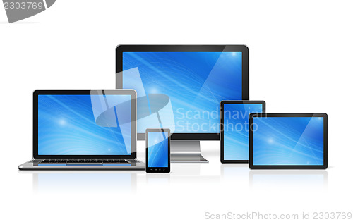 Image of computer, laptop, mobile phone and digital tablet pc