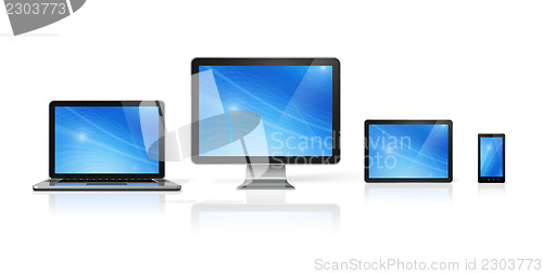 Image of computer, laptop, mobile phone and digital tablet pc