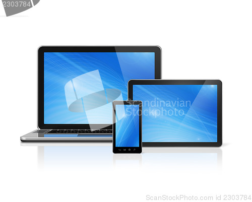 Image of Laptop, mobile phone and digital tablet pc