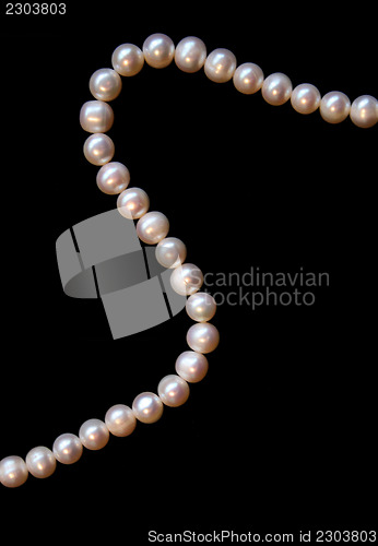 Image of White pearls on the black silk 