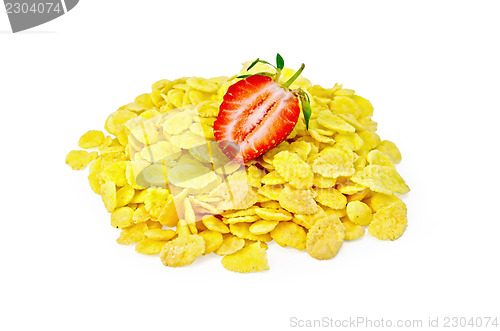 Image of Corn flakes with half strawberry