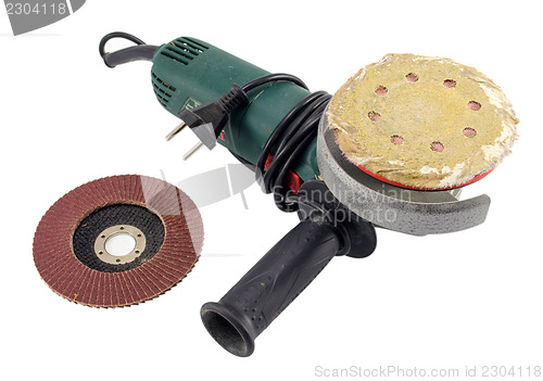 Image of electric sander grinder tool worn sandpaper white 