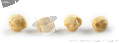 Image of Closeup view of hazelnuts over white background