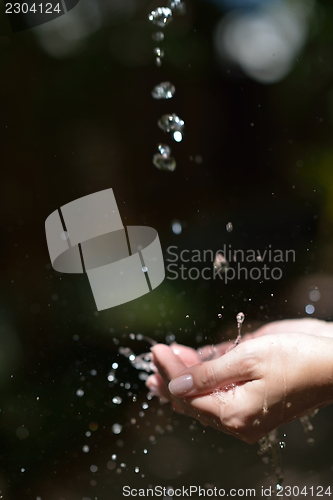 Image of water stream on woman hand