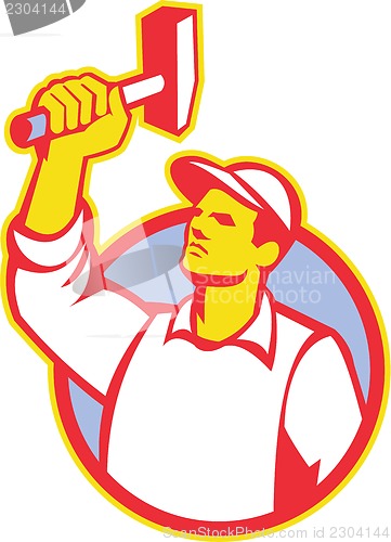 Image of Worker Wielding Hammer Retro