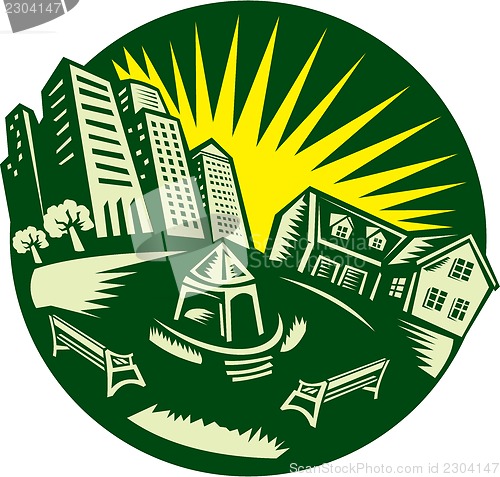 Image of Urban Building Park House Woodcut