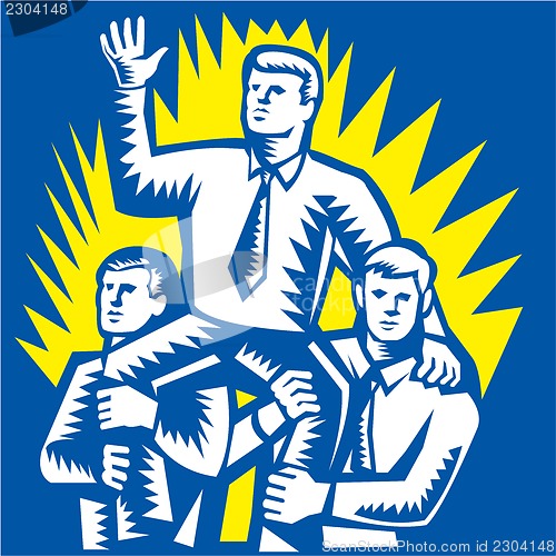 Image of Businessman Leader Prop Up Shoulders Woodcut