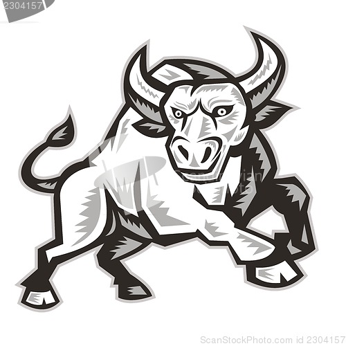 Image of Raging Bull Attacking Charging Woodcut 