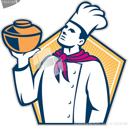Image of Chef Cook Holding Pot Retro