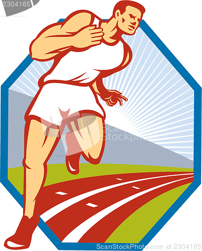 Image of Marathon Runner Running Race Track Retro