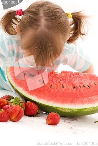 Image of little girl with strawberry and watermelon