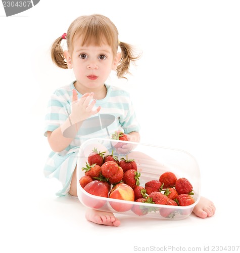 Image of little girl with strawberry