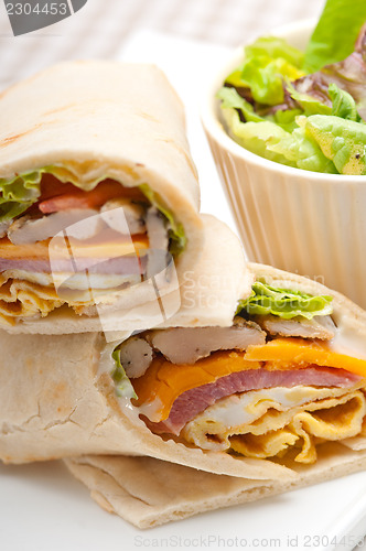 Image of club sandwich pita bread roll