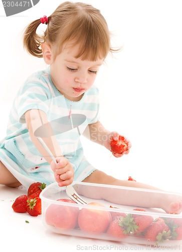 Image of little girl with strawberry