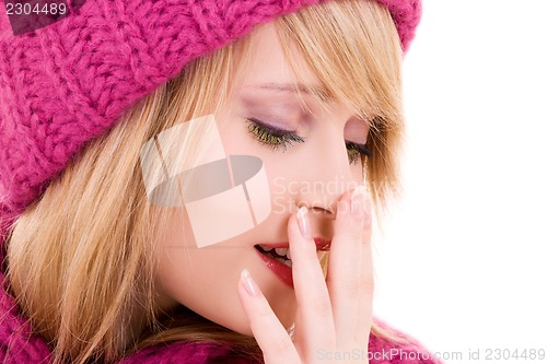 Image of happy teenage girl in hat