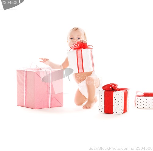 Image of baby boy with gifts