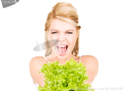 Image of happy woman with lettuce