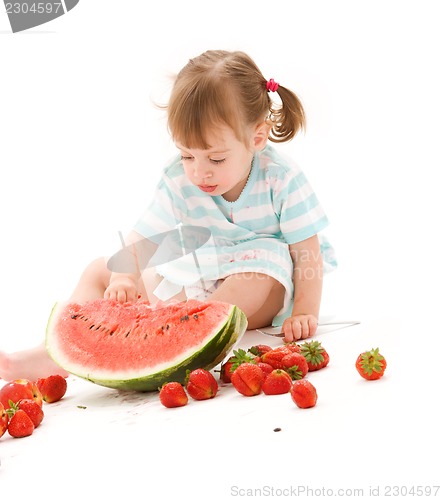 Image of little girl with strawberry and watermelon