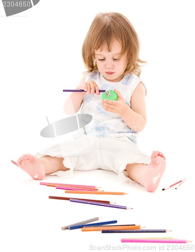 Image of little girl with color pencils