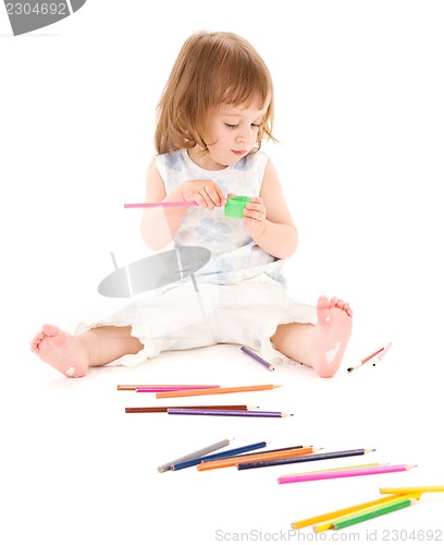 Image of little girl with color pencils