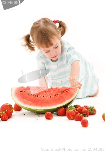 Image of little girl with strawberry and watermelon