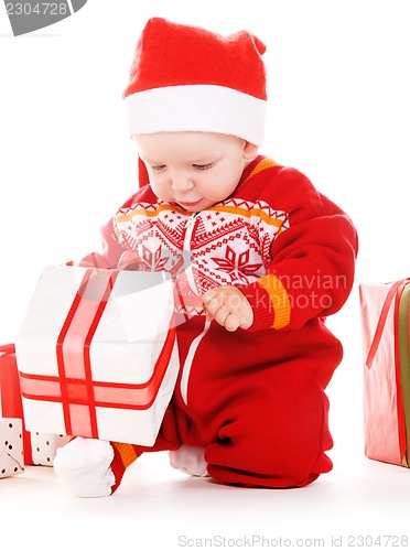 Image of santa helper baby with christmas gifts